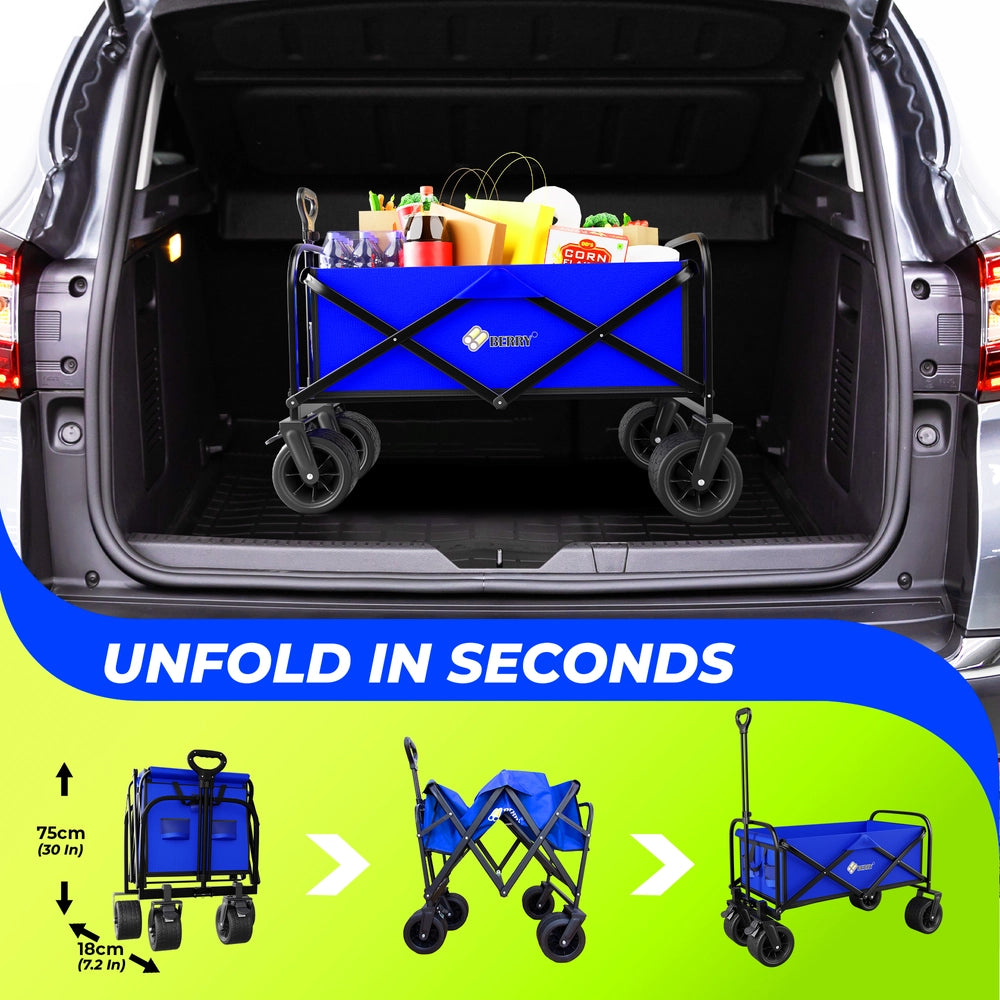 150KG Foldable Trolley Wagon Blue | Heavy Duty Camping Cart with Telescopic Handle