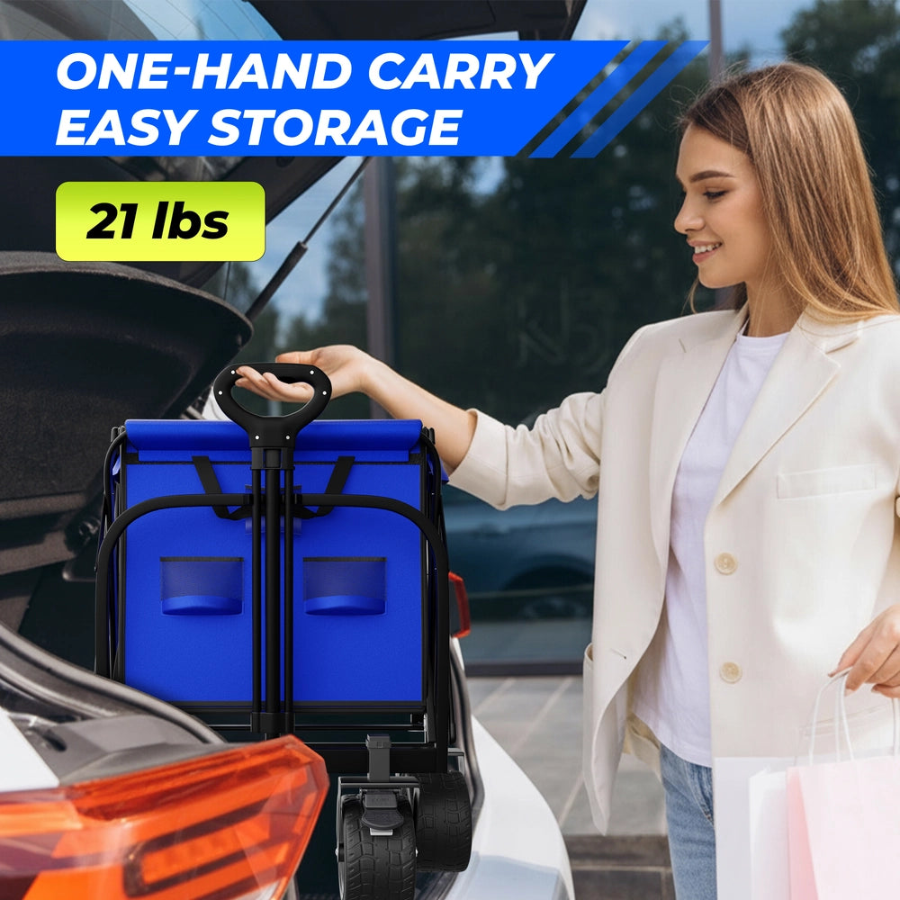 150KG Foldable Trolley Wagon Blue | Heavy Duty Camping Cart with Telescopic Handle