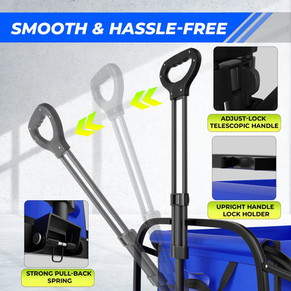 150KG Foldable Trolley Wagon Blue | Heavy Duty Camping Cart with Telescopic Handle