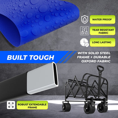 150KG Foldable Trolley Wagon Blue | Heavy Duty Camping Cart with Telescopic Handle