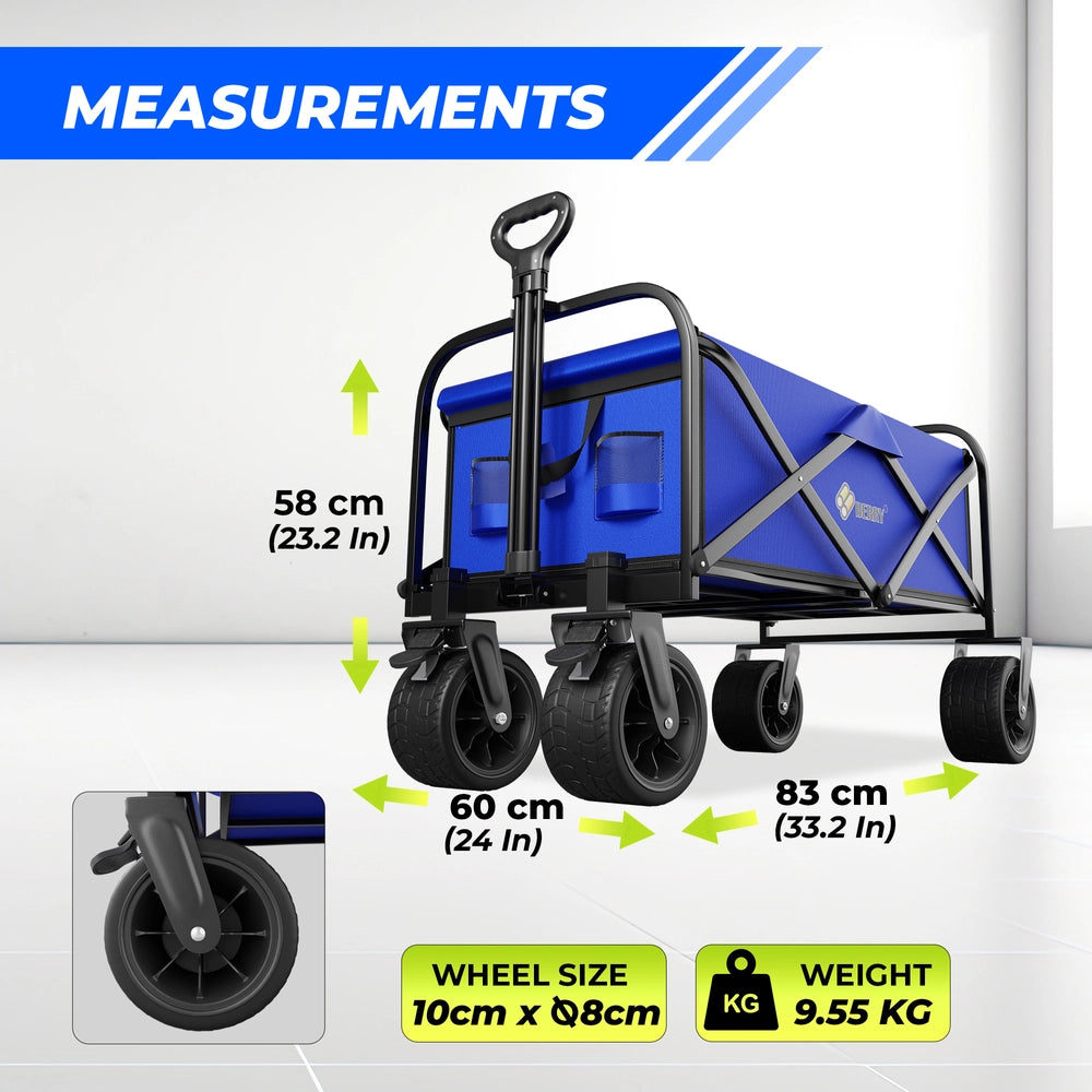 150KG Foldable Trolley Wagon Blue | Heavy Duty Camping Cart with Telescopic Handle