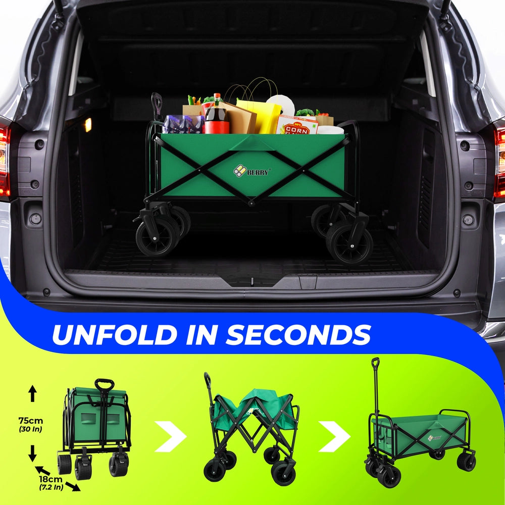 150KG Foldable Trolley Wagon Green | Heavy Duty Camping Cart with Telescopic Handle