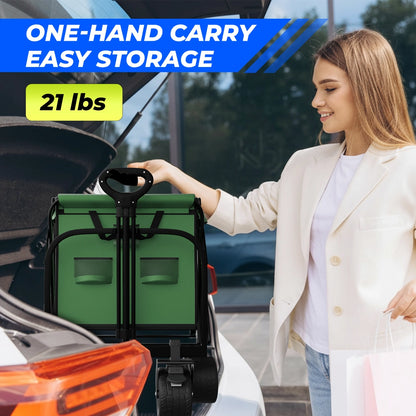 150KG Foldable Trolley Wagon Green | Heavy Duty Camping Cart with Telescopic Handle