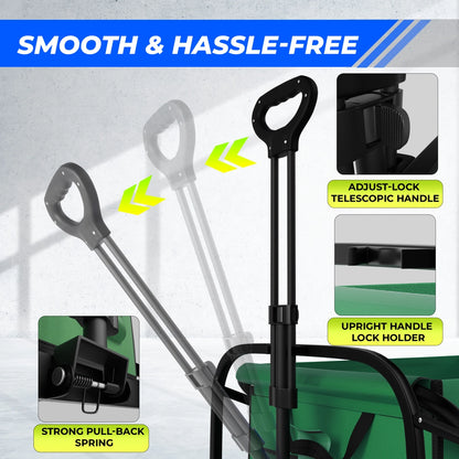 150KG Foldable Trolley Wagon Green | Heavy Duty Camping Cart with Telescopic Handle