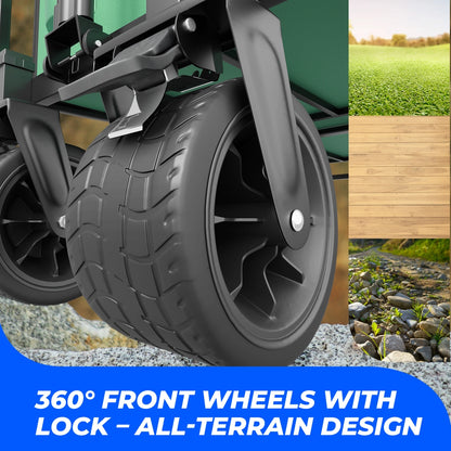 150KG Foldable Trolley Wagon Green | Heavy Duty Camping Cart with Telescopic Handle