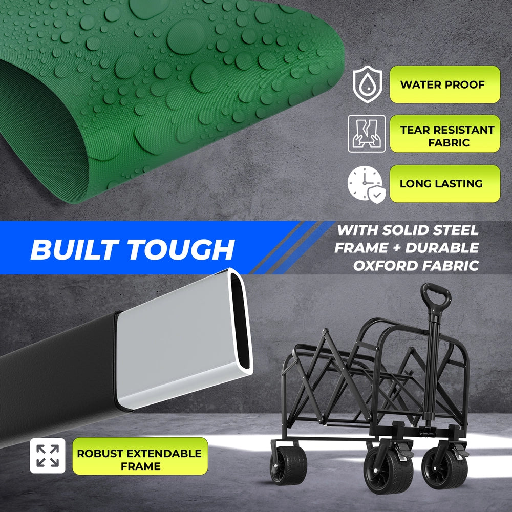 150KG Foldable Trolley Wagon Green | Heavy Duty Camping Cart with Telescopic Handle
