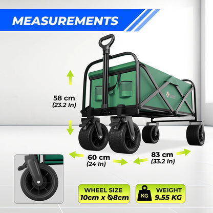 150KG Foldable Trolley Wagon Green | Heavy Duty Camping Cart with Telescopic Handle