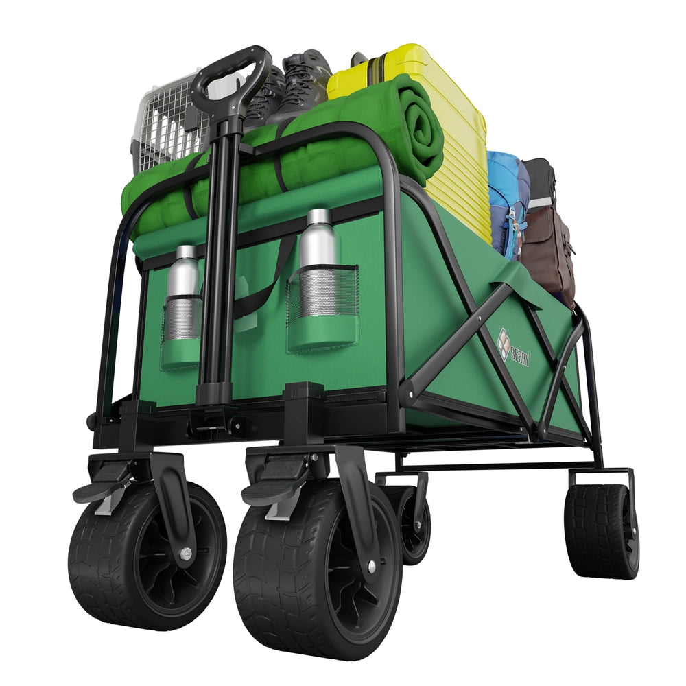 150KG Foldable Trolley Wagon Green | Heavy Duty Camping Cart with Telescopic Handle