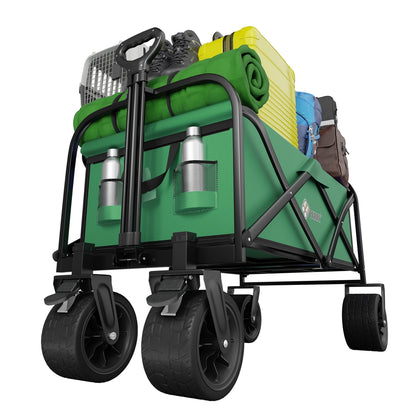 150KG Foldable Trolley Wagon Green | Heavy Duty Camping Cart with Telescopic Handle