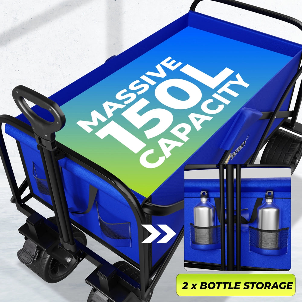 150KG Foldable Trolley Wagon Blue | Heavy Duty Camping Cart with Telescopic Handle