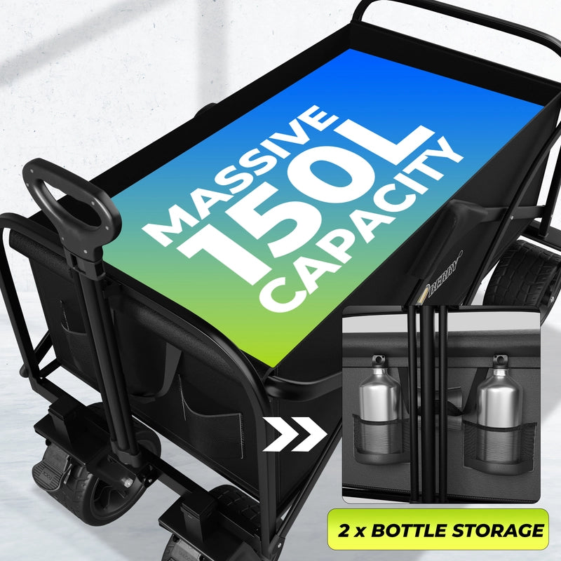 150KG Foldable Trolley Wagon Black | Heavy Duty Camping Cart