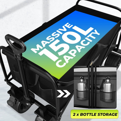 150KG Foldable Trolley Wagon Black | Heavy Duty Camping Cart