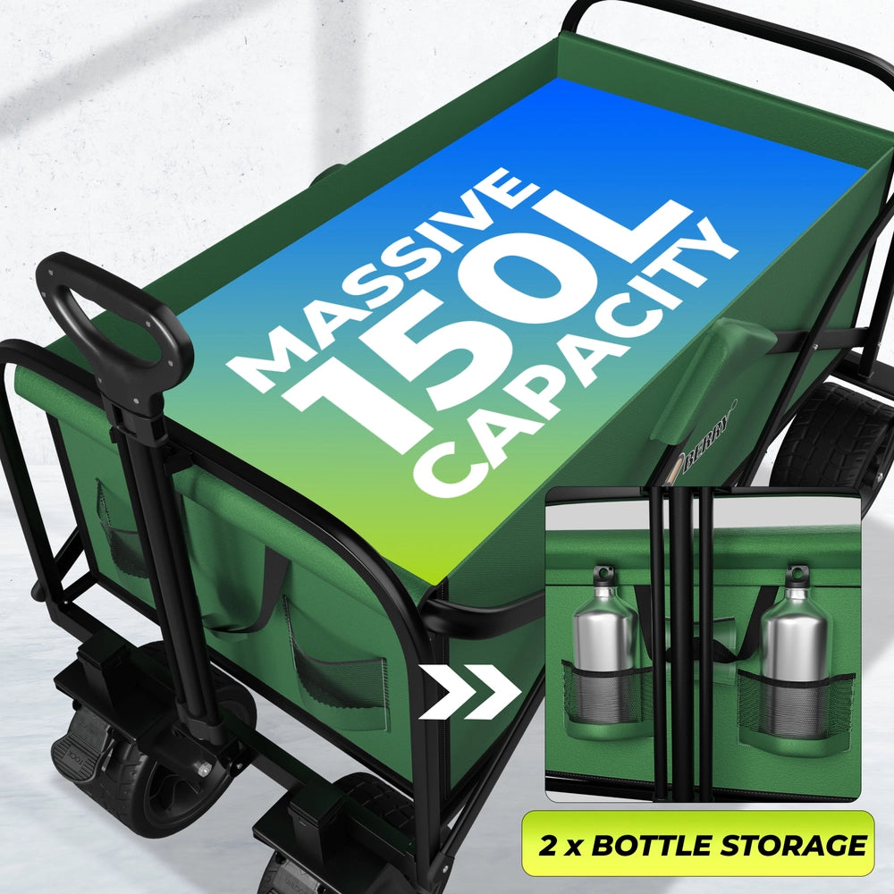 150KG Foldable Trolley Wagon Green | Heavy Duty Camping Cart with Telescopic Handle