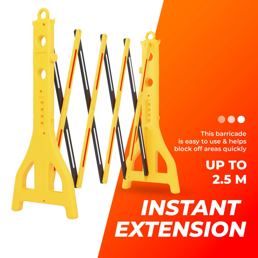 2.5M Expandable Mobile Barrier Yellow & Black | Portable Folding Safety Barricade