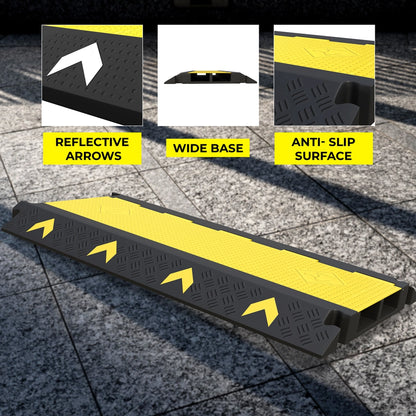 Floor Cable Cover 2 Channel | PVC Cable Floor Protector Ramp with Reflector