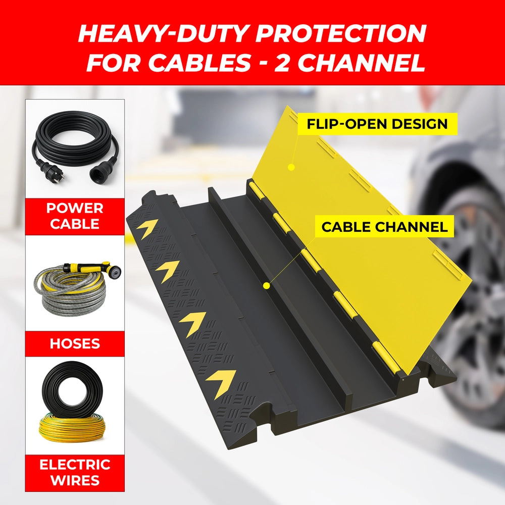 Floor Cable Cover 2 Channel | PVC Cable Floor Protector Ramp with Reflector