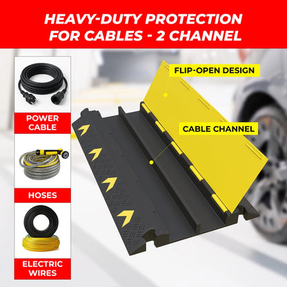Floor Cable Cover 2 Channel | PVC Cable Floor Protector Ramp with Reflector