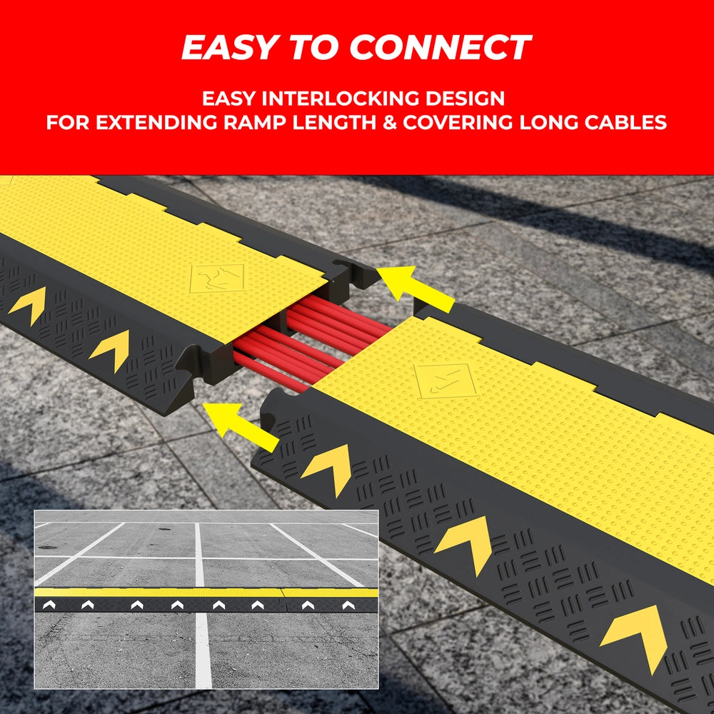 Floor Cable Cover 2 Channel | PVC Cable Floor Protector Ramp with Reflector
