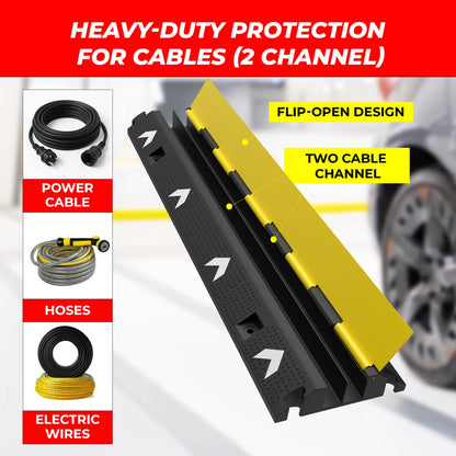 2 Channel PVC Reflective Cable Protector Ramp with Flip Open Lid