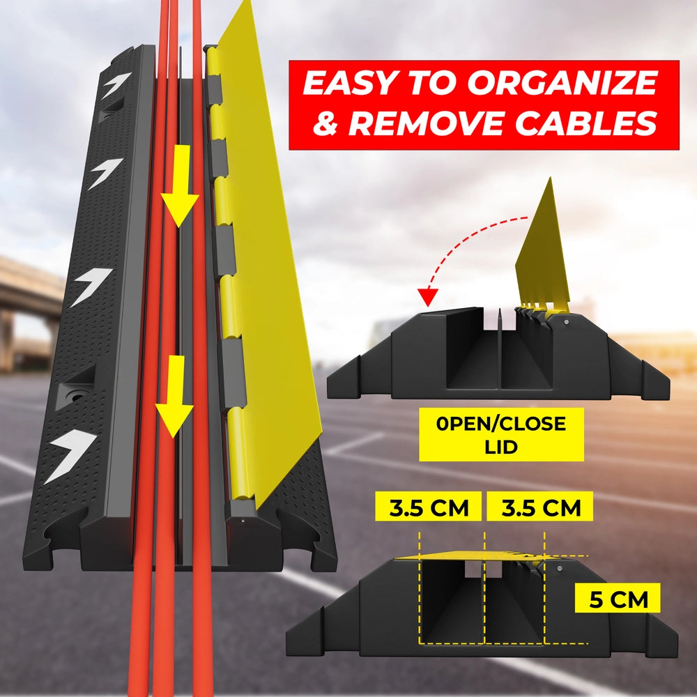2 Channel PVC Reflective Cable Protector Ramp with Flip Open Lid
