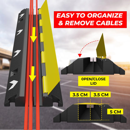 2 Channel PVC Reflective Cable Protector Ramp with Flip Open Lid