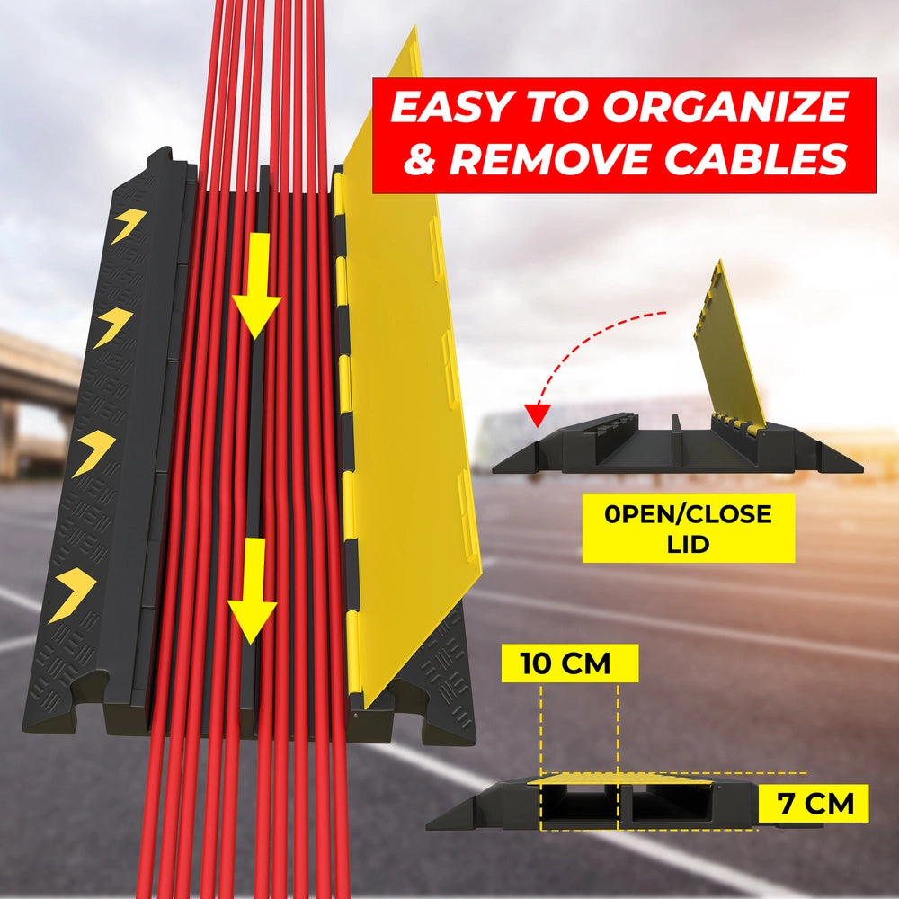 Floor Cable Cover 2 Channel | PVC Cable Floor Protector Ramp with Reflector