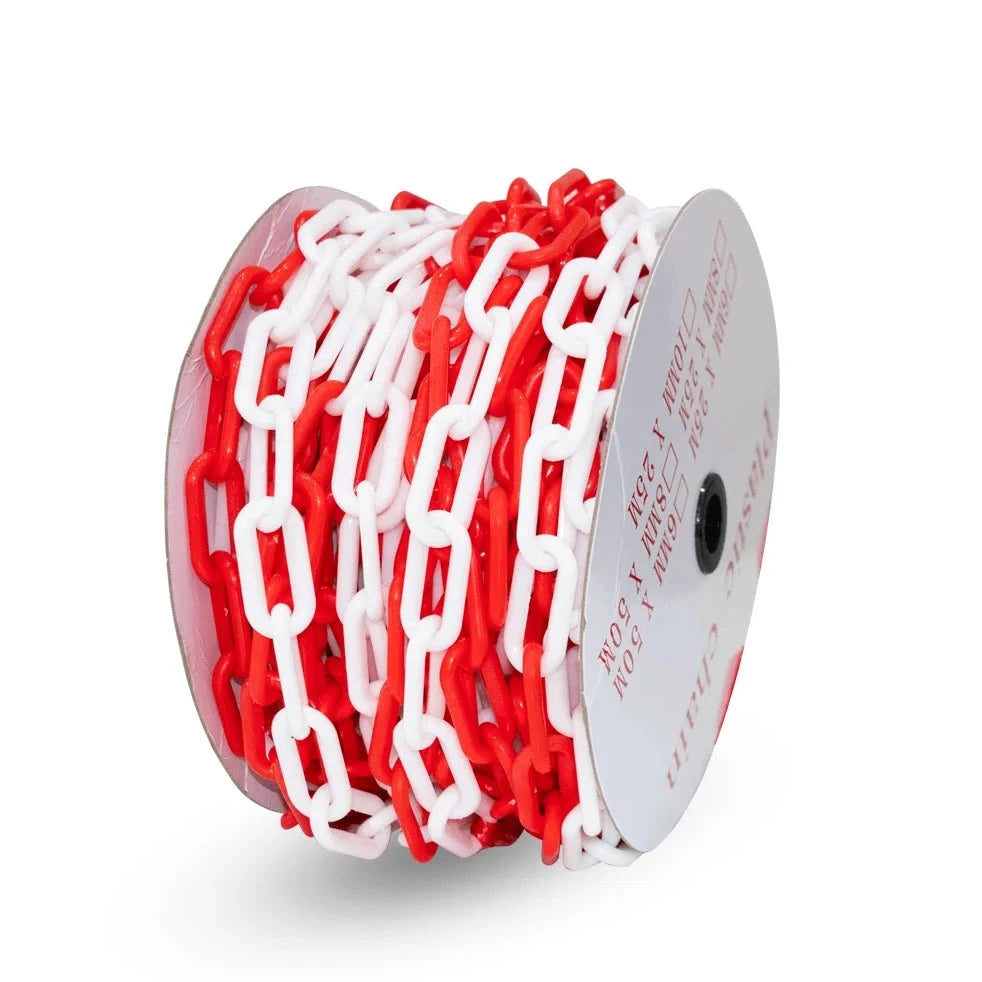 20M Red & White Plastic Chain | 8MM Heavy-Duty Barrier Safety Chain ...