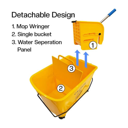 20L Mop Bucket with Wringer | Yellow Mop Trolley with Water Separator