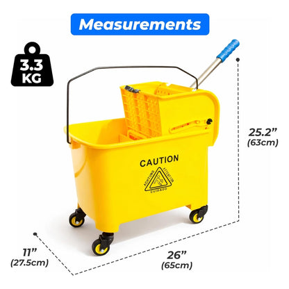 20L Mop Bucket with Wringer | Yellow Mop Trolley with Water Separator