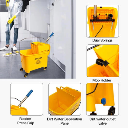 20L Mop Bucket with Wringer | Yellow Mop Trolley with Water Separator