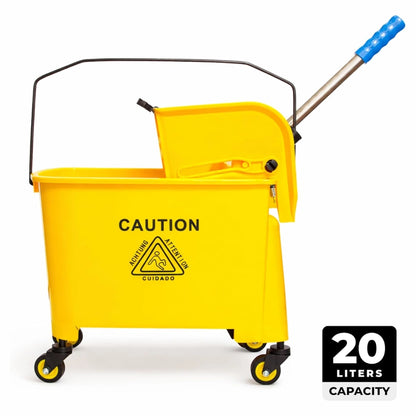 20L Mop Bucket with Wringer | Yellow Mop Trolley with Water Separator