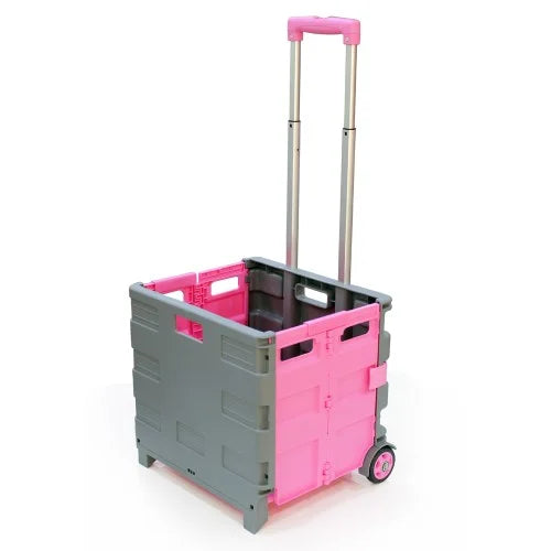 25 kg folding shopping trolley grey pink