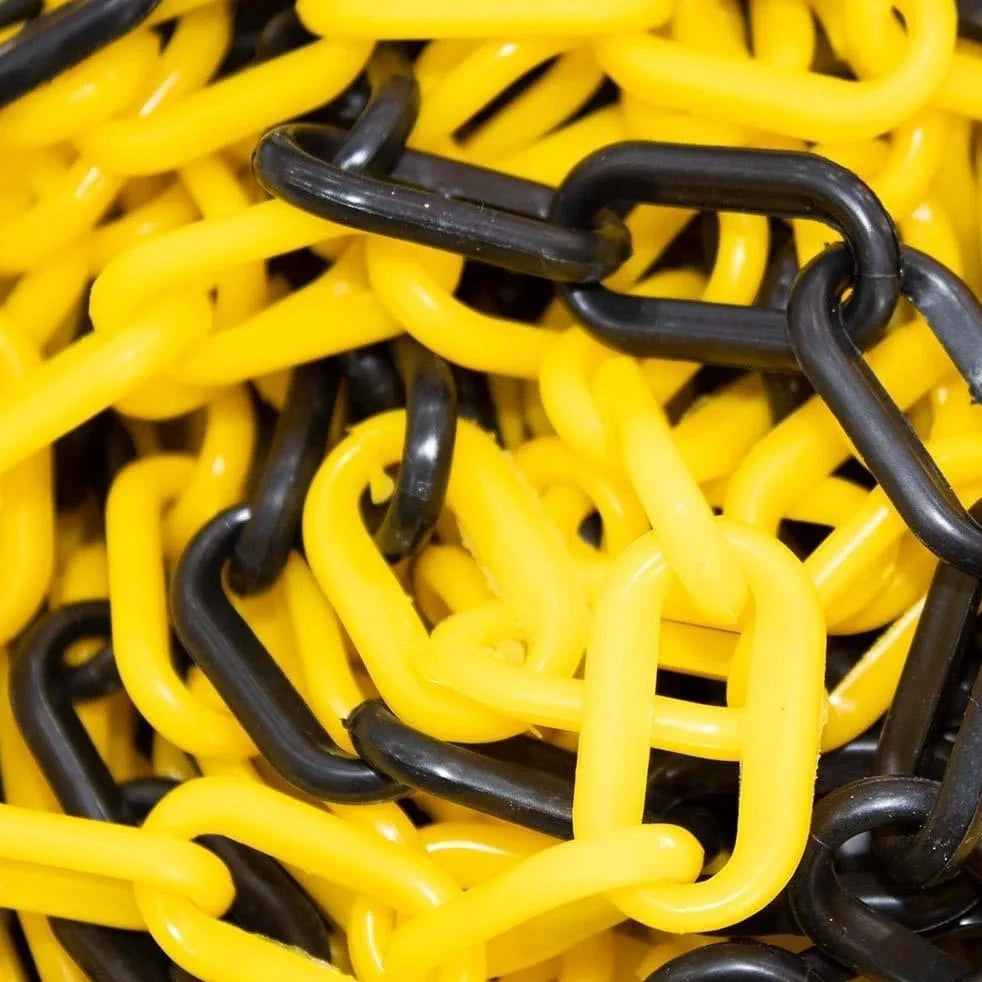25 meter plastic chain yellow and black extendable 