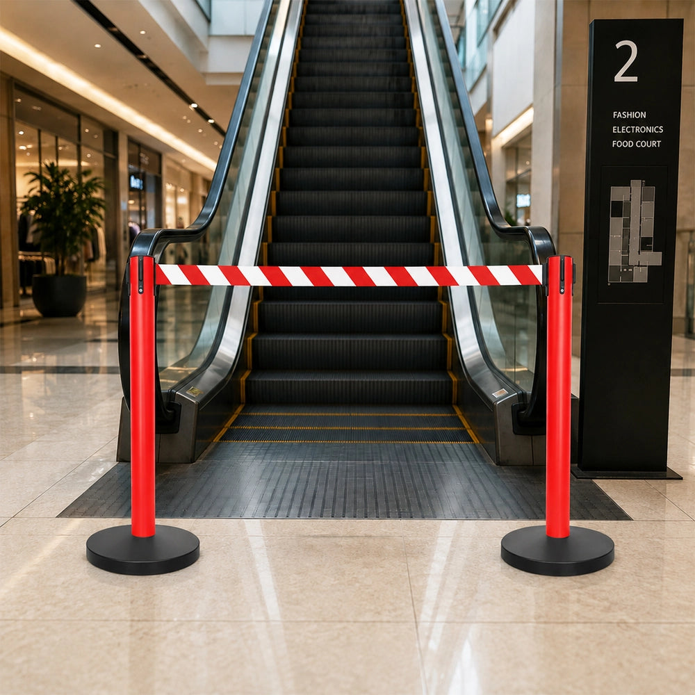 Queue Barrier Post with 2 Meter Belt | Stanchion with Retractable Nylon Belt for Crowd Control