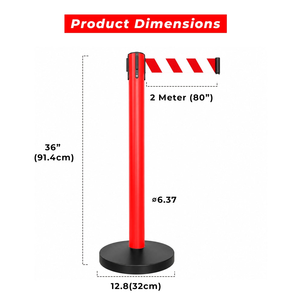 Queue Barrier Post with 2 Meter Belt | Stanchion with Retractable Nylon Belt for Crowd Control