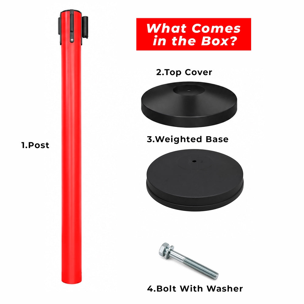Queue Barrier Post with 2 Meter Belt | Stanchion with Retractable Nylon Belt for Crowd Control