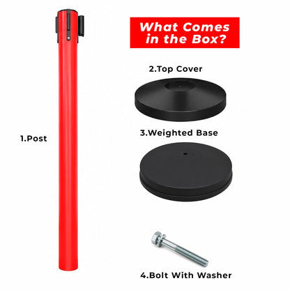 Queue Barrier Post with 2 Meter Belt | Stanchion with Retractable Nylon Belt for Crowd Control