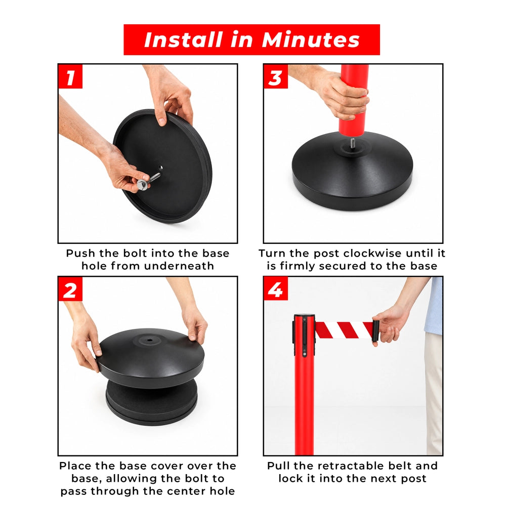 Queue Barrier Post with 2 Meter Belt | Stanchion with Retractable Nylon Belt for Crowd Control