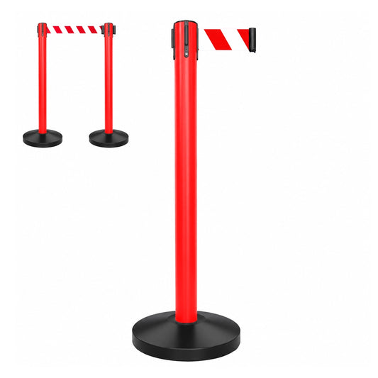 Queue Barrier Post with 2 Meter Belt | Stanchion with Retractable Nylon Belt for Crowd Control
