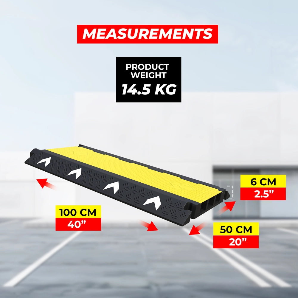Cable Protector 3 Channel - PVC | Floor Cable Cover Ramp with Reflector