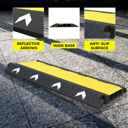 Cable Protector 3 Channel - PVC | Floor Cable Cover Ramp with Reflector