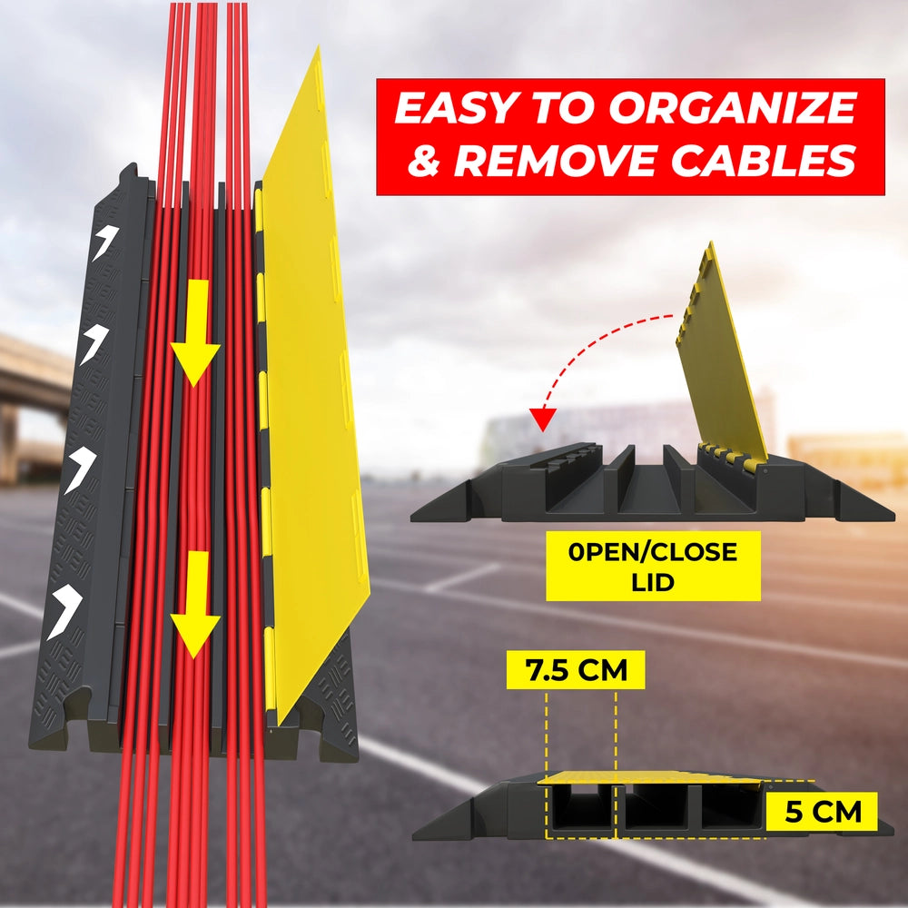 Cable Protector 3 Channel - PVC | Floor Cable Cover Ramp with Reflector