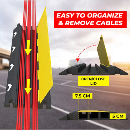 Cable Protector 3 Channel - PVC | Floor Cable Cover Ramp with Reflector