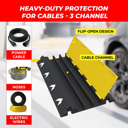 Cable Protector 3 Channel - PVC | Floor Cable Cover Ramp with Reflector