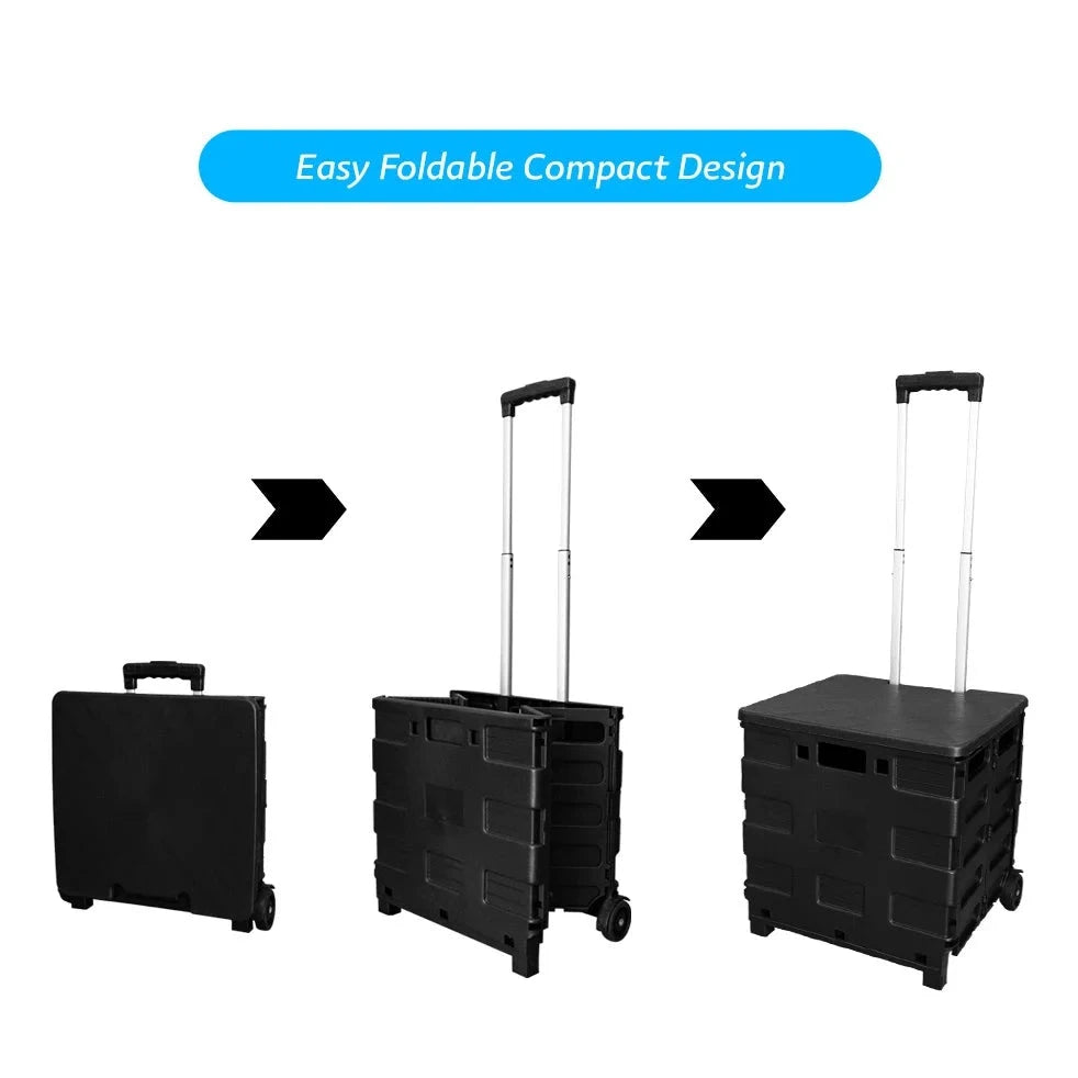 35 kg folding shopping trolley black compact design 