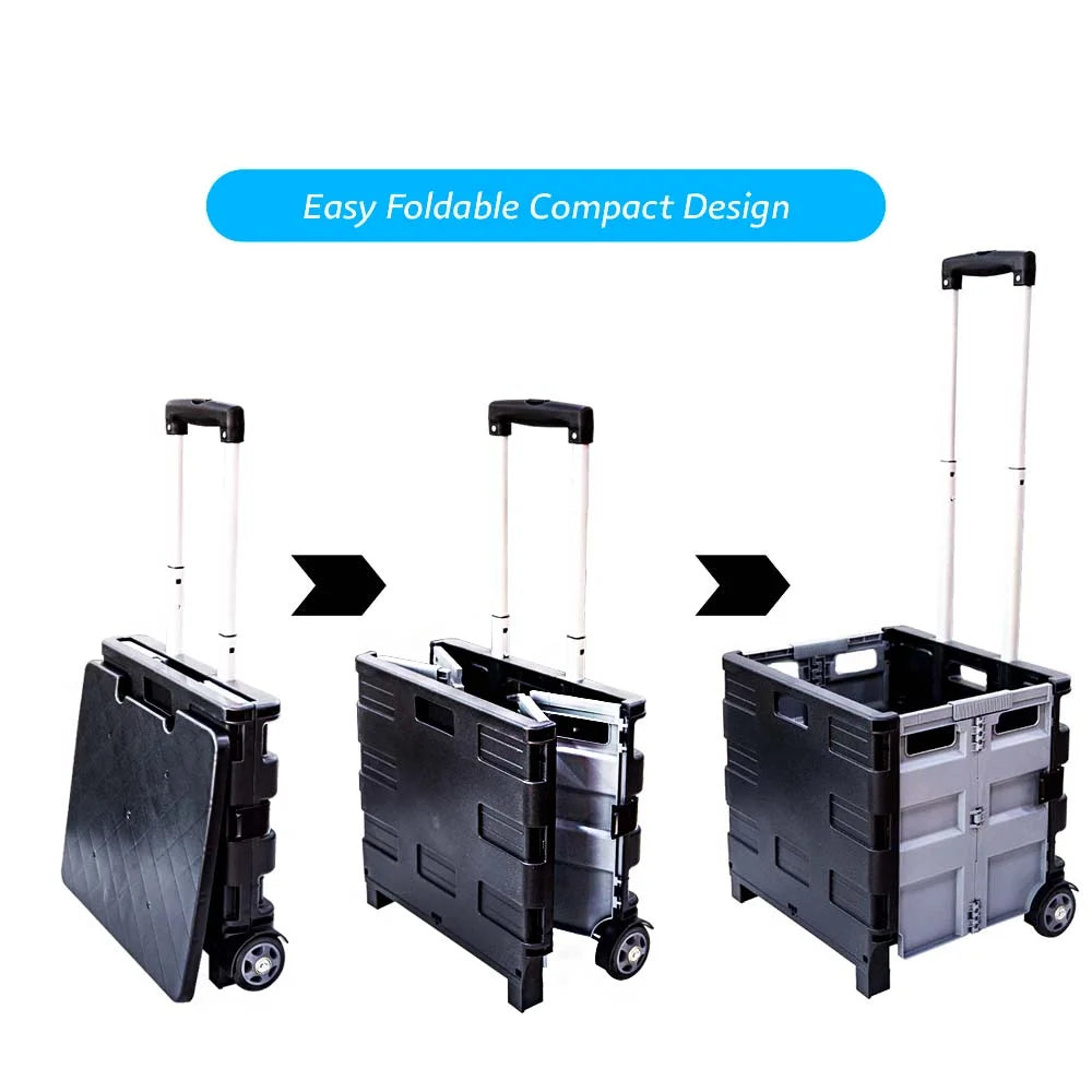25kg Foldable Shopping Trolley Grey & Black | Storage Boot Cart Box