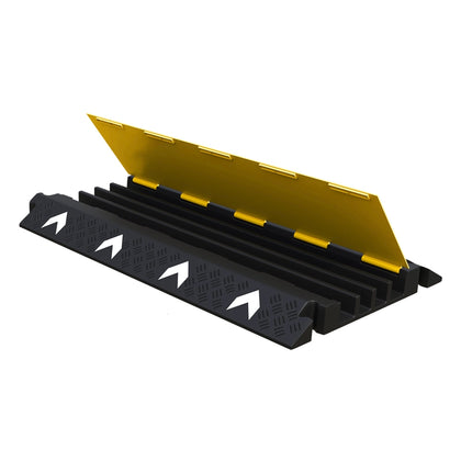 4-Channel EV Cable Protector with Yellow Lid | Heavy-Duty PVC Cable Cover