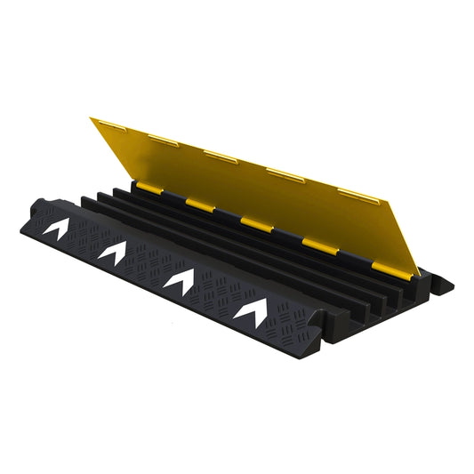 4-Channel EV Cable Protector with Yellow Lid | Heavy-Duty PVC Cable Cover