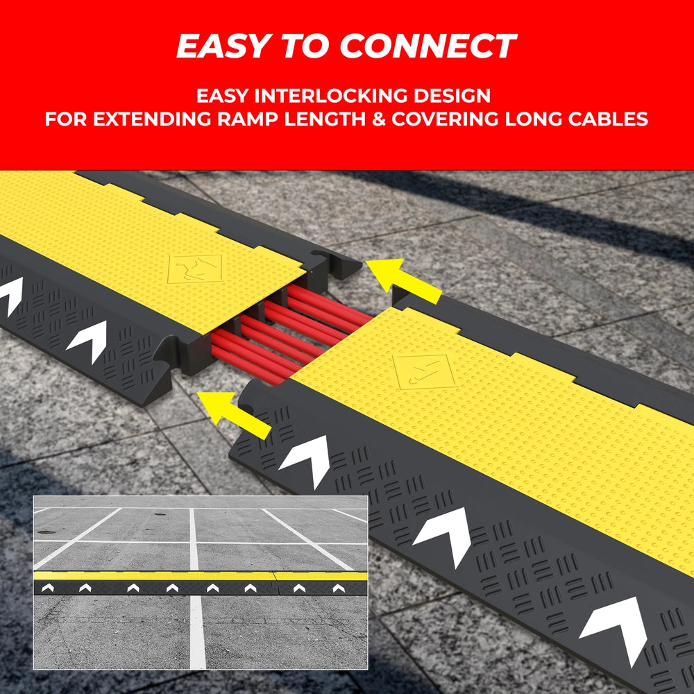 4-Channel EV Cable Protector with Yellow Lid | Heavy-Duty PVC Cable Cover