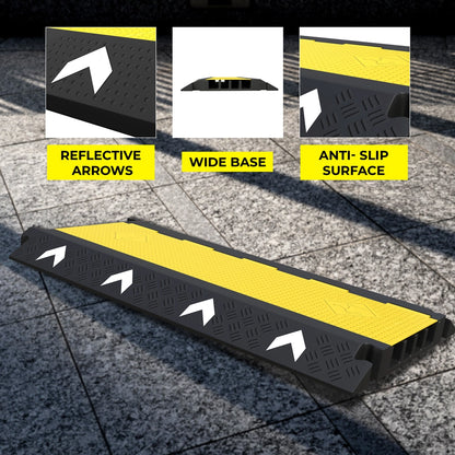 4-Channel EV Cable Protector with Yellow Lid | Heavy-Duty PVC Cable Cover